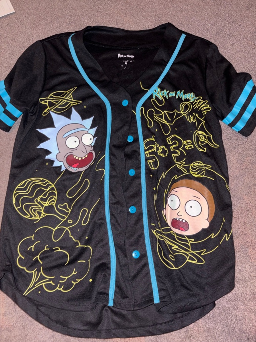Rick and Morty Graphic Baseball Jersey - Black & Aqua